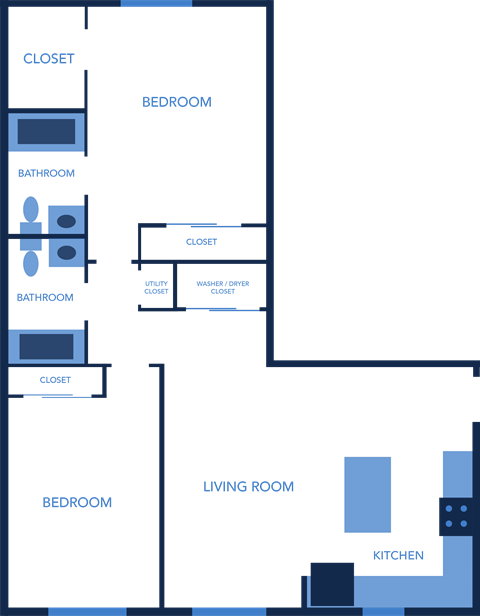 Two Bedroom, Two Bathroom 961 Sq Ft Duchess Floorplan at Captiva Club Apartments in Tampa, FL